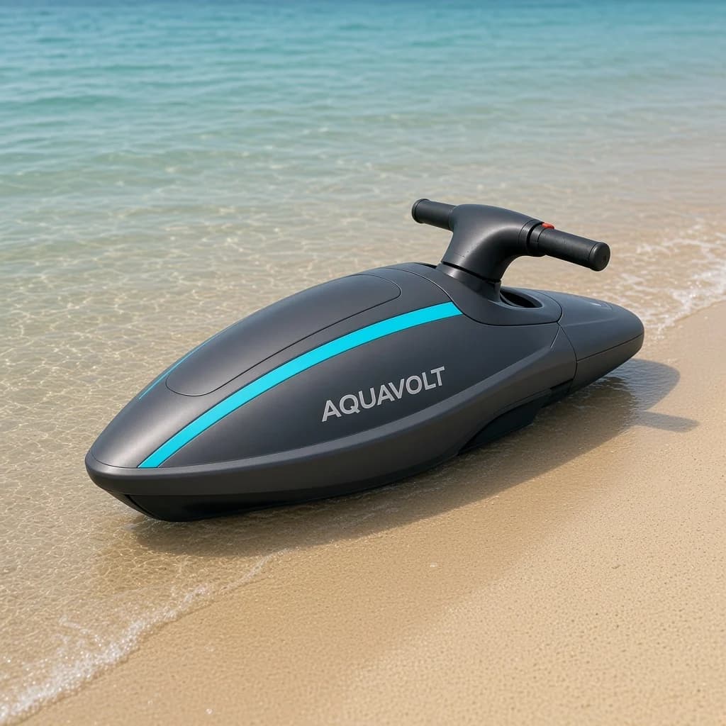 Konzeptfoto des AQUAVOLT Wave Pro am Rand eines leeren Strandes