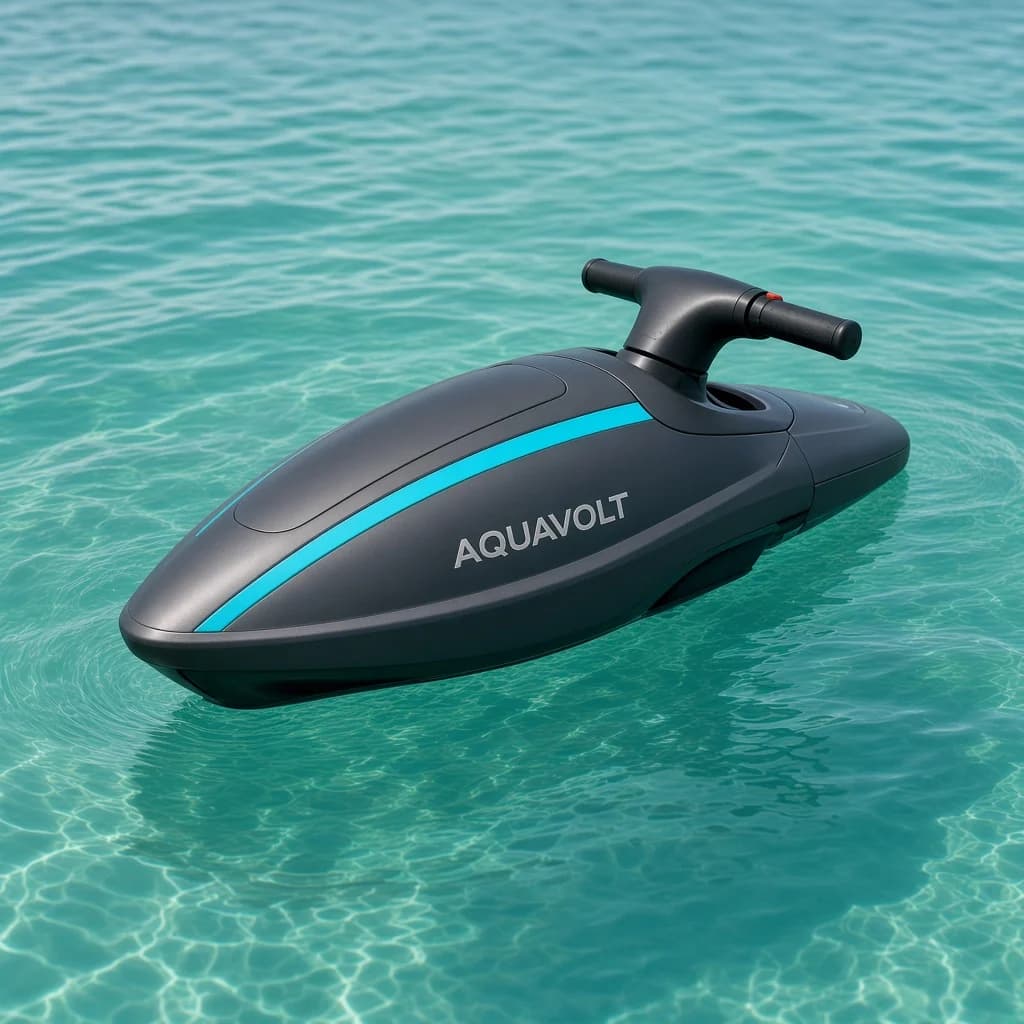 Nahansicht des graphitfarbenen AQUAVOLT Wave Pro mit Steuergriff auf türkisem Wasser